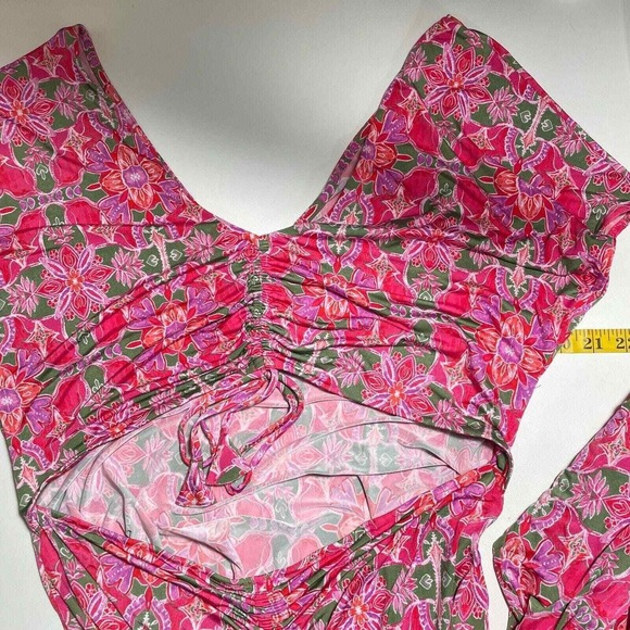 Misa Carlotta Dress Womens XL Pink Cutout Hi-Low Hem Short Sleeve Geometric Maxi - Picture 16 of 16